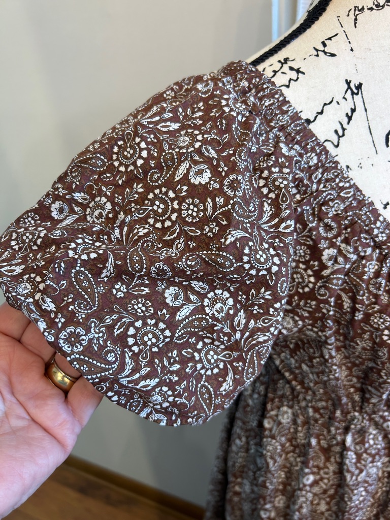 Avara Zoey Brown Floral Puff-Sleeve Midi Dress Bubble Hem Nwt Small — image 7 of 8
